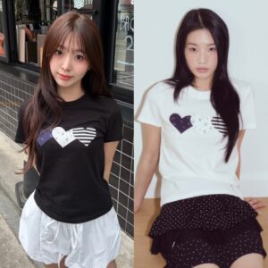 rogin n rosie 雙愛心刺繡純棉短 t